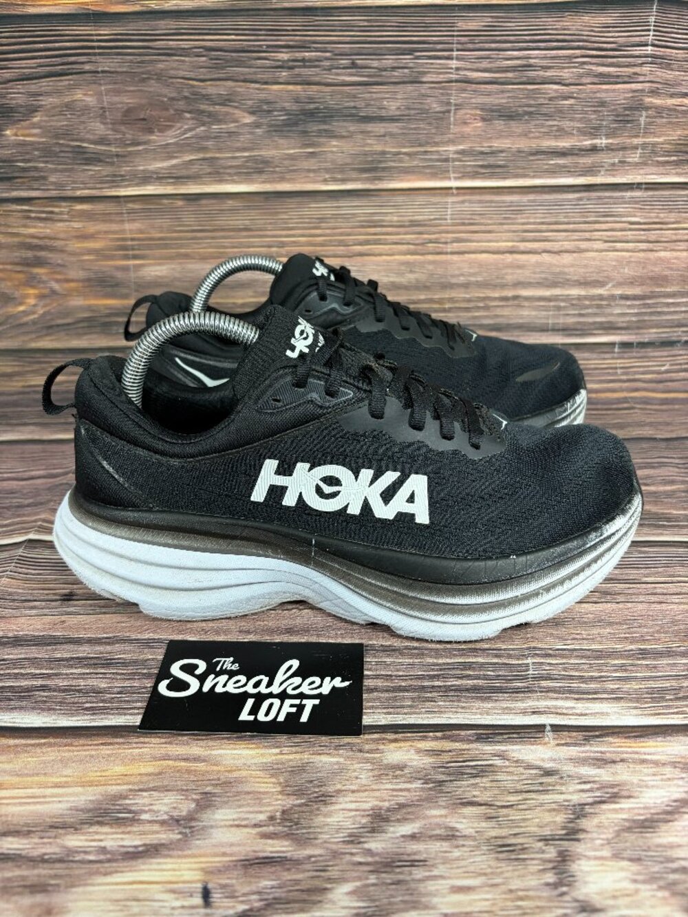 Hoka Bondi 8 Women's Black White Athletic Running Shoes Size 9.5 WIDE